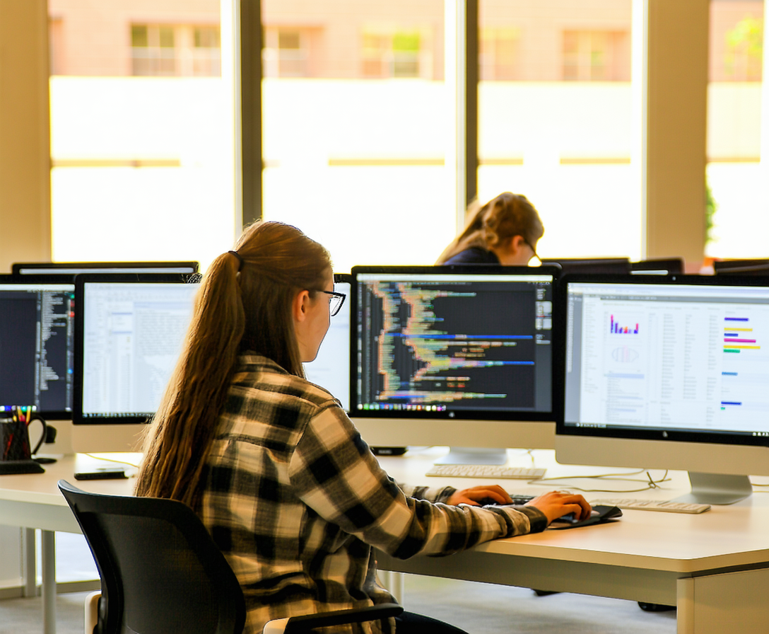 Students working in a computing lab